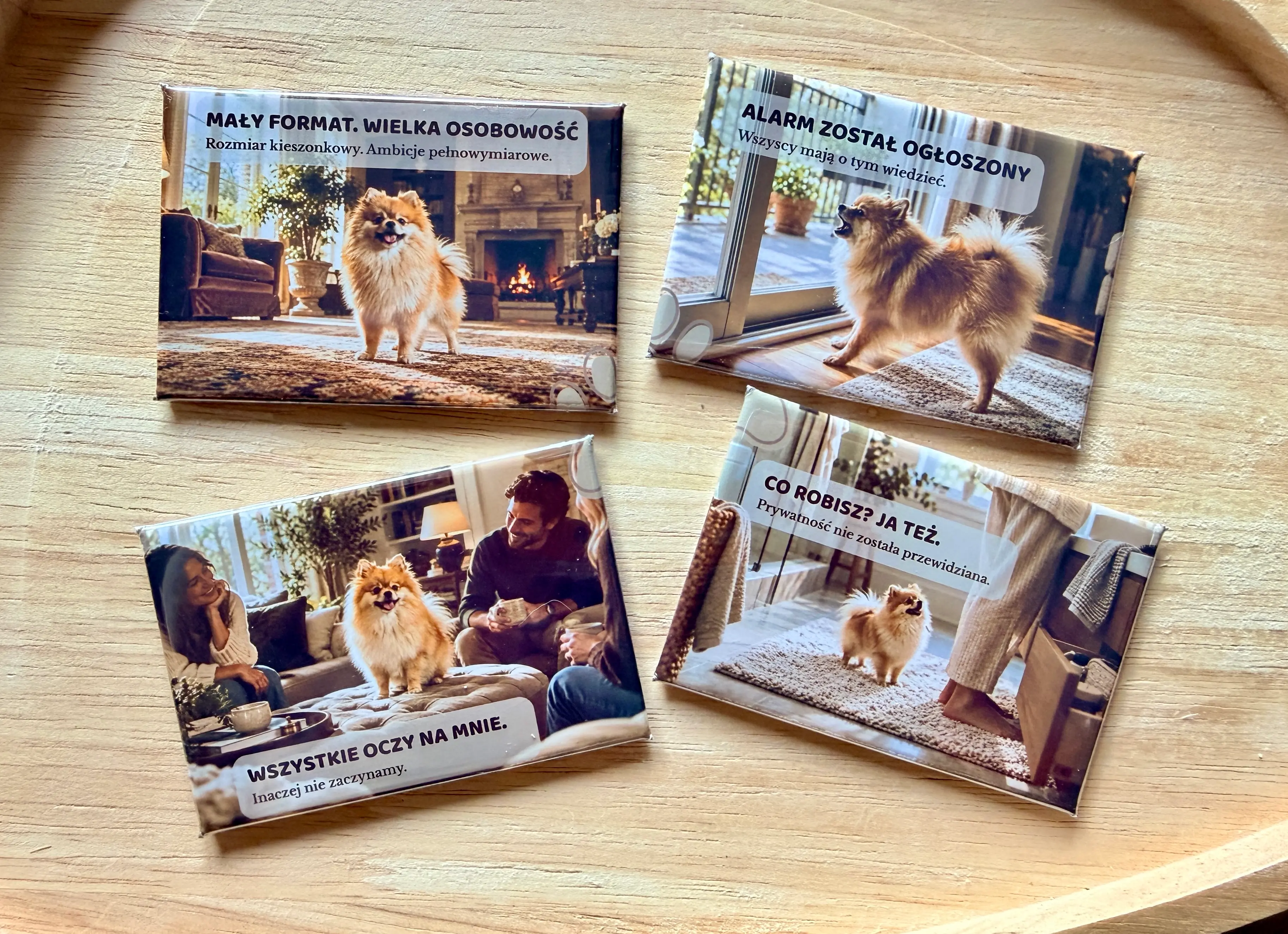 Zestaw czterech magnesów DOMOWE HISTORIE: Pomeranian